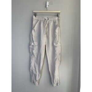 Nicole Miller New York 100% Linen Cargo Jogger Pants Beige Drawstring Women’s S